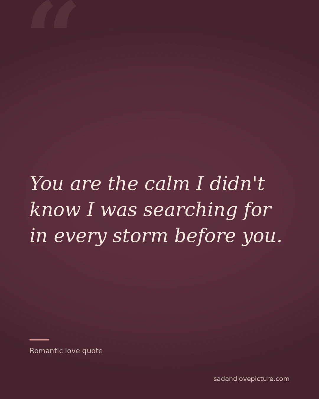 You are the calm I didn't know I was searching for in every storm before you.