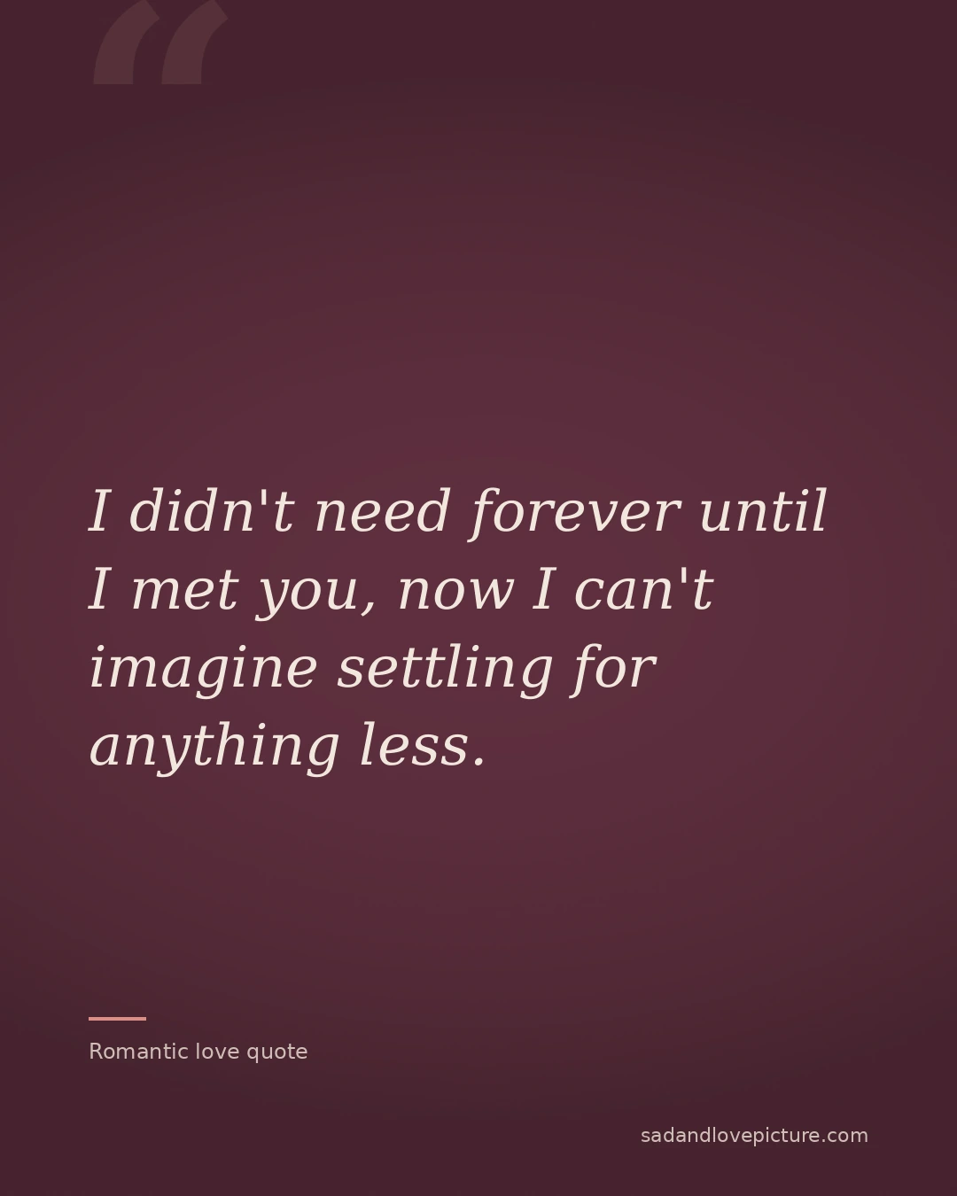 I didn't need forever until I met you, now I can't imagine settling for anything less.