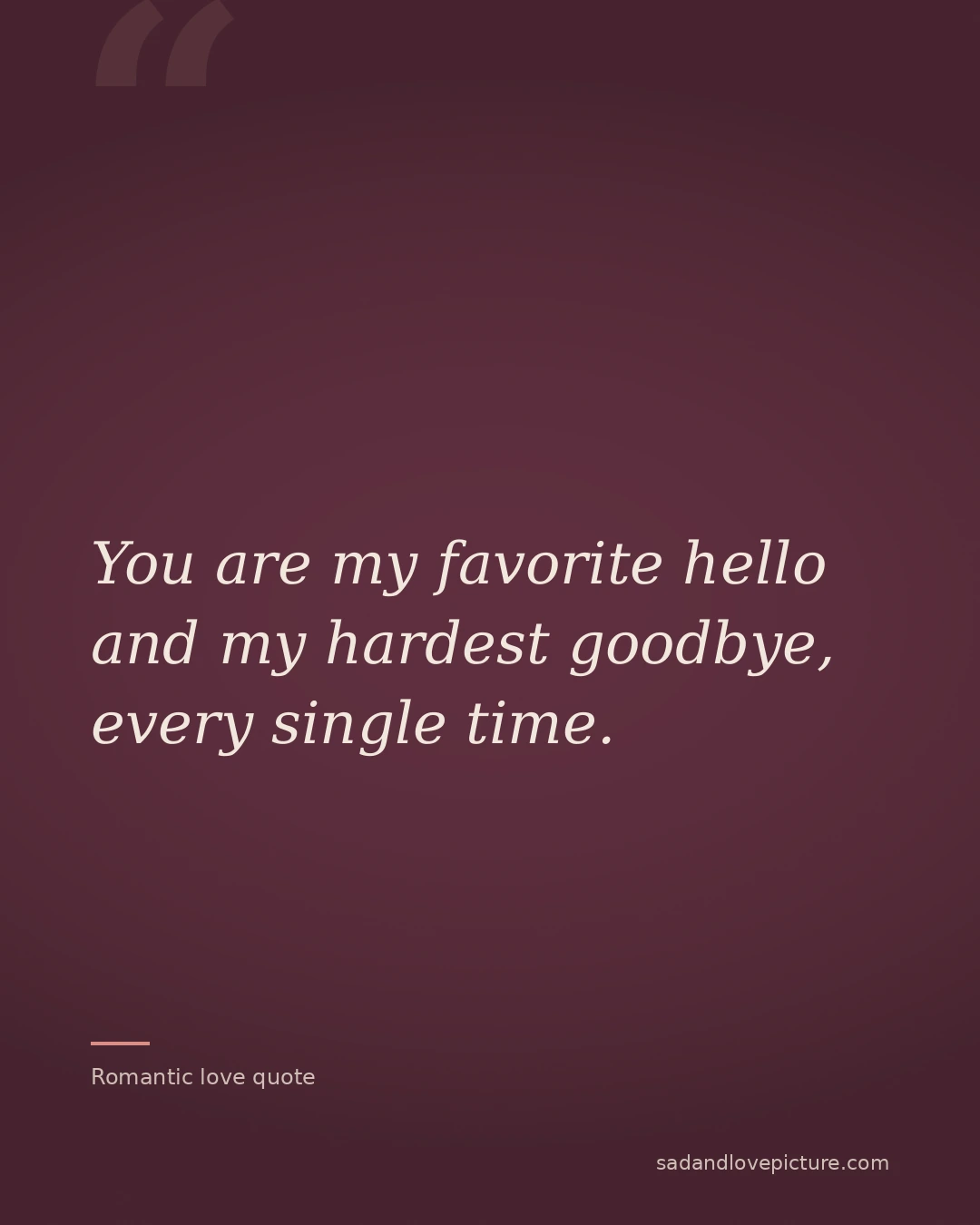 You are my favorite hello and my hardest goodbye, every single time.